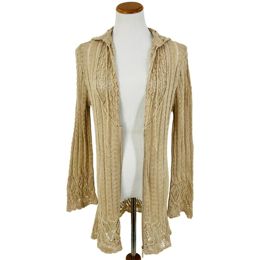 T-Party Vintage Inspired Hooded Zip-Front Bell Sleeve Crochet Cardigan - Picture 11 of 14